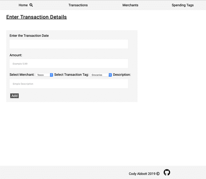 Form for adding transaction