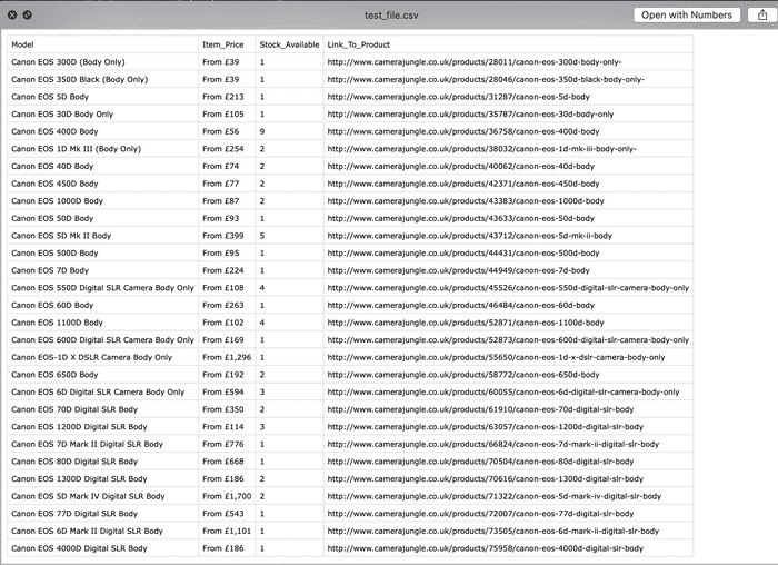 csv example